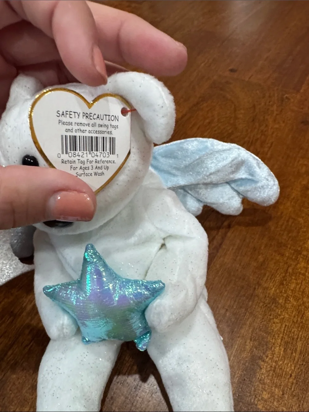 Ty Beanie Babies “Star” White Sparkle Bear Plush with Iridescent Star